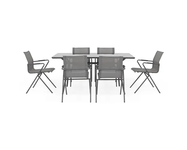 Set 6 scaune si masa pentru gradina/terasa, Dresda, otel, antracit/negru