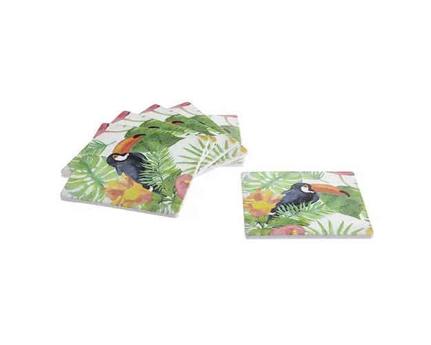 Set 6 suporturi de pahar Tucan, InArt, 10 x 10 x 4 cm, plastic, multicolor