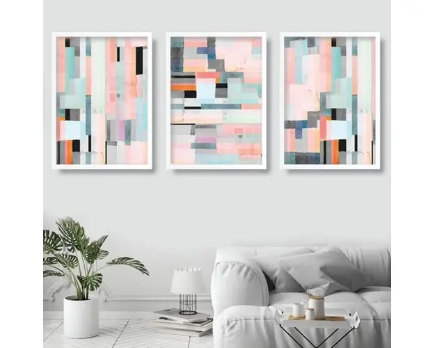 Set 3 tablouri Geometric, Heinner, 35x50 cm, plastic/MDF, roz