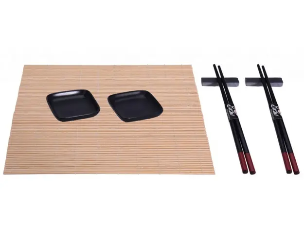 Set 7 piese pentru sushi Excellent Houseware, portelan, negru
