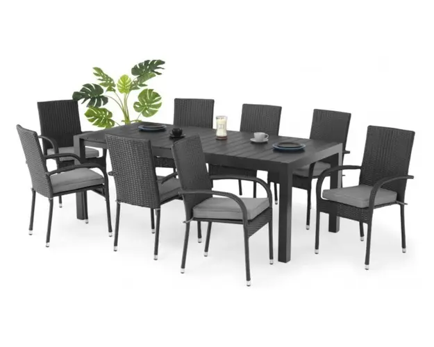 Set 6 scaune si masa dreptunghiulara mica Encore/Presley, aluminiu, negru