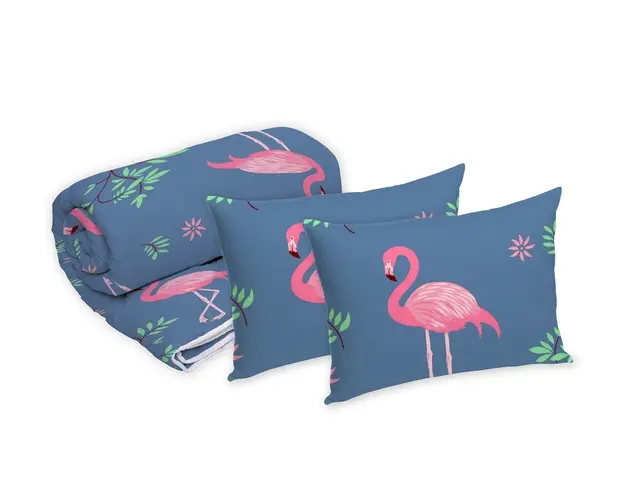 Set Alcam 2 perne microfibra 50x70 cm si pilota matlasata 180x200 cm, Pink Flamingo