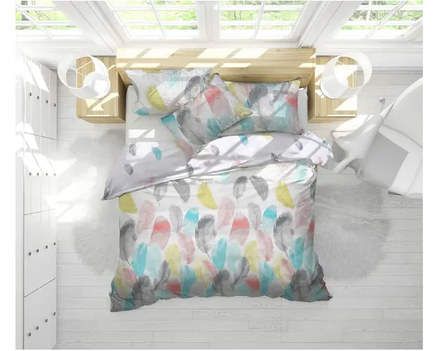 Set Alcam, Peacock, 2 perne microfibra 50x70 cm si pilota matlasata 200x220 cm
