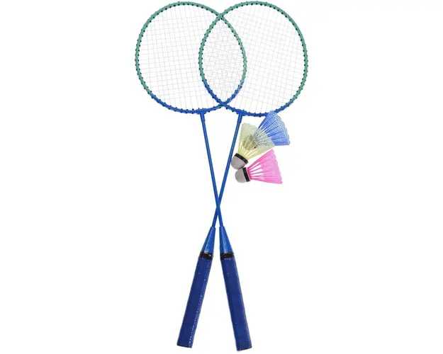 Set badminton pentru plaja, 5 piese, metal, albastru