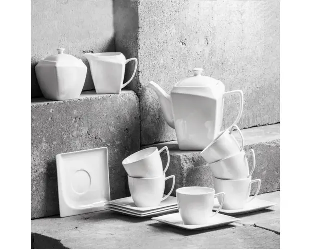 Set cafea 17 piese Monaco, Ambition, 6 persoane, 220 ml, portelan, alb