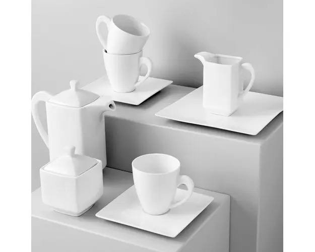 Set cafea 17 piese Porto, Ambition, 6 persoane, portelan, alb