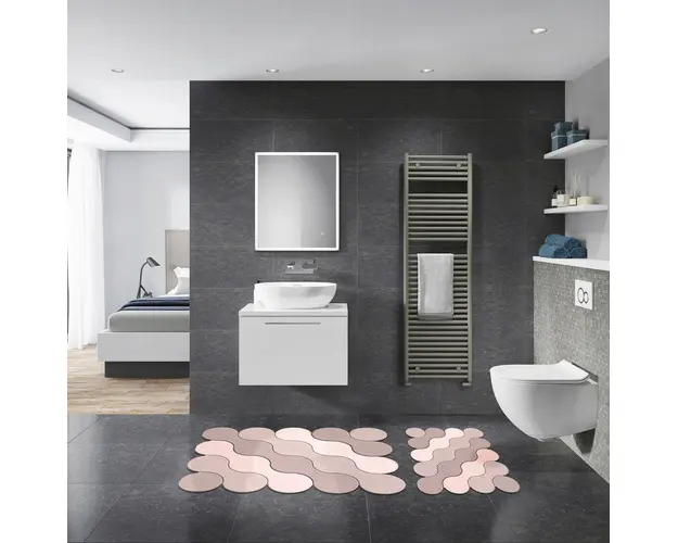 Set covorase de baie 2 piese, Alanur Home, 21011715PU, Poliester, Roz pudra