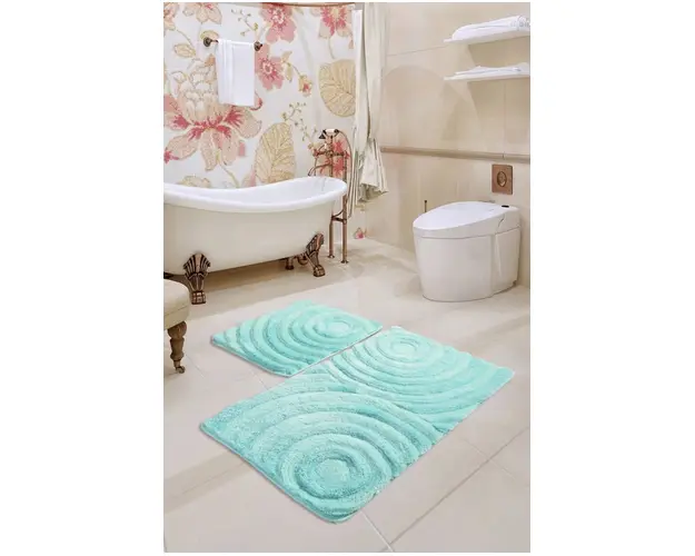 Set covorase de baie 2 piese, Chilai, Wave, Acril, Verde menta