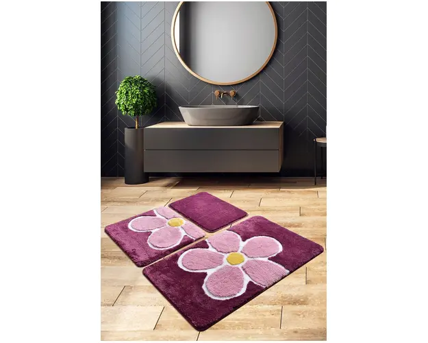 Set covoras de baie (3 bucati), Chilai, Flower, Acril, Multicolor