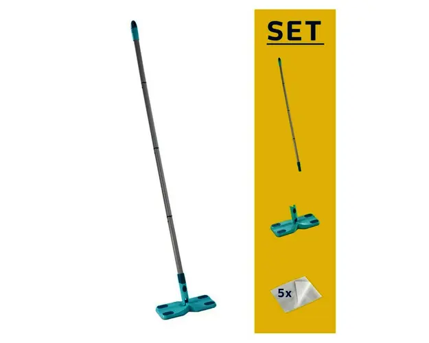 Set curatenie, Leifheit, Clean &amp; Away, plastic/microfibra, gri/turcoaz
