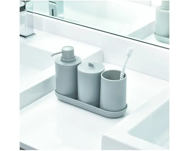 Set de baie 4 piese Cade, iDesign, plastic, gri