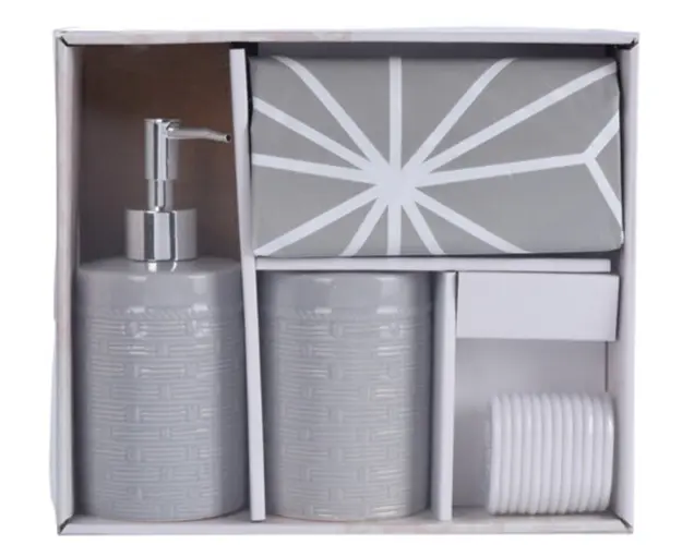 Set de baie Geometric, 4 piese, dolomit, gri
