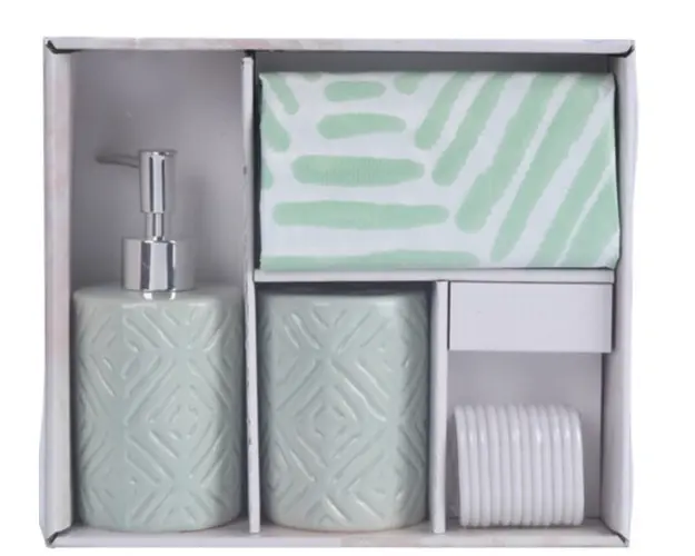 Set de baie Geometric, 4 piese, dolomit, verde
