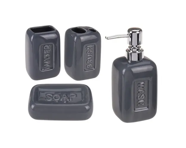 Set de baie Romance, 4 piese, ceramica, gri grafit