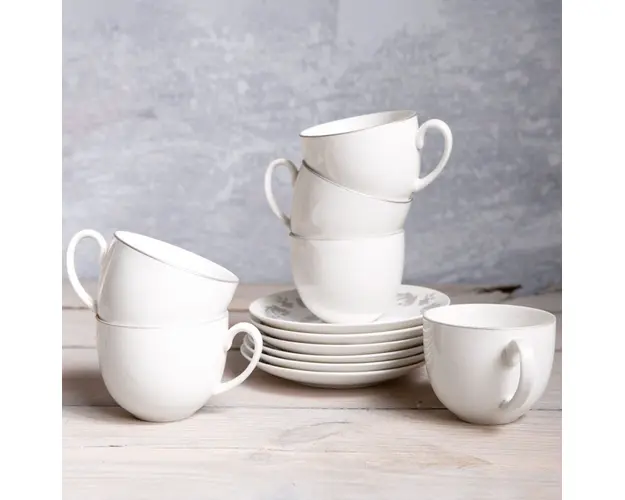 Set de cafea 12 piese Glamour, Ambition, 240 ml, alb/argintiu