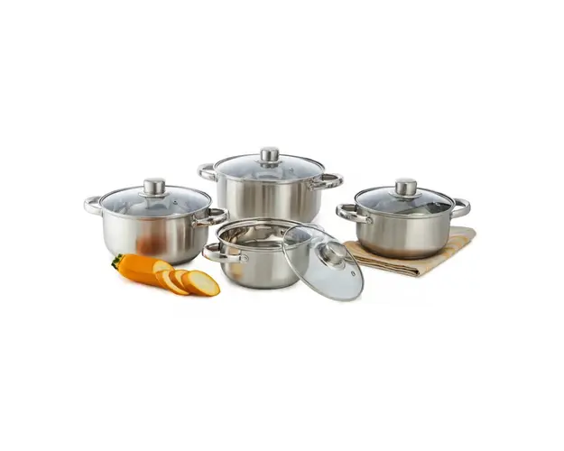 Set de gatit 8 piese Sally, Domotti, 16/18/20/22 cm, inox, argintiu