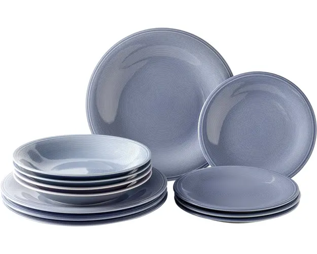 Set de masa 12 piese, Like Villeroy &amp; Boch, Color Loop Horizon, portelan premium, albastru