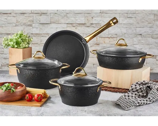 Set vase pentru gatit, Noble Life, 721NBL3106, 100% teflon, Negru