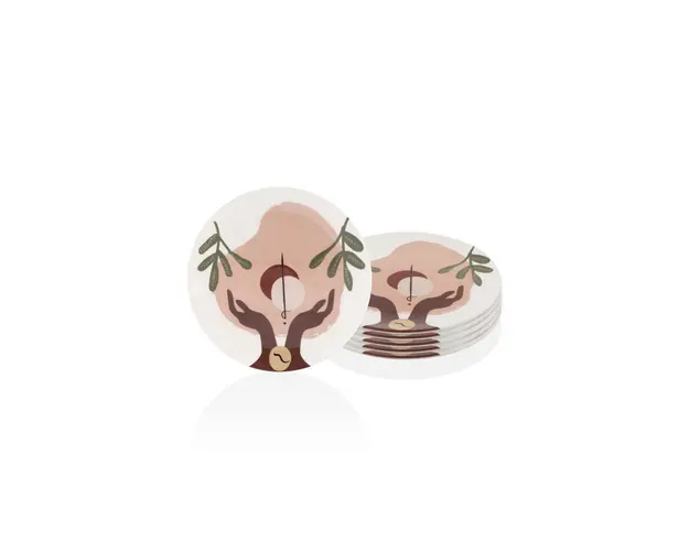 Set platouri servire desert, Mia, 280TMA1646, 6 piese, Alb / Verde / Crem