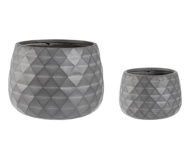 Set ghivece pentru exterior 2 piese Pyramid, Bizzotto, 52.5 x 52.5 x 37.5 cm, fibra de sticla, gri antracit