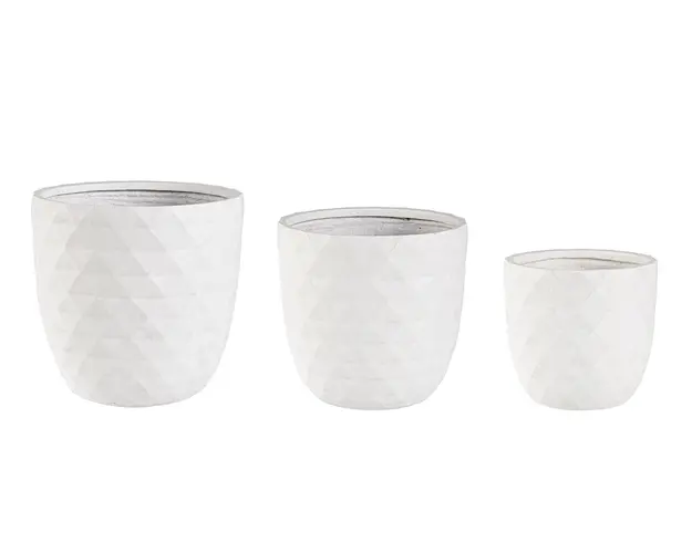 Set ghivece pentru exterior 3 piese Pyramid, Bizzotto, 44 x 44 x 43 cm, fibra de sticla, alb