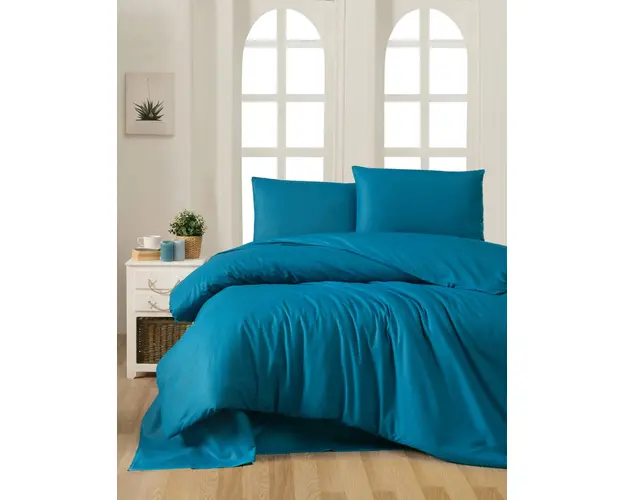 Lenjerie de pat pentru o persoana (FR), Petrol Blue, Patik, Bumbac Ranforce