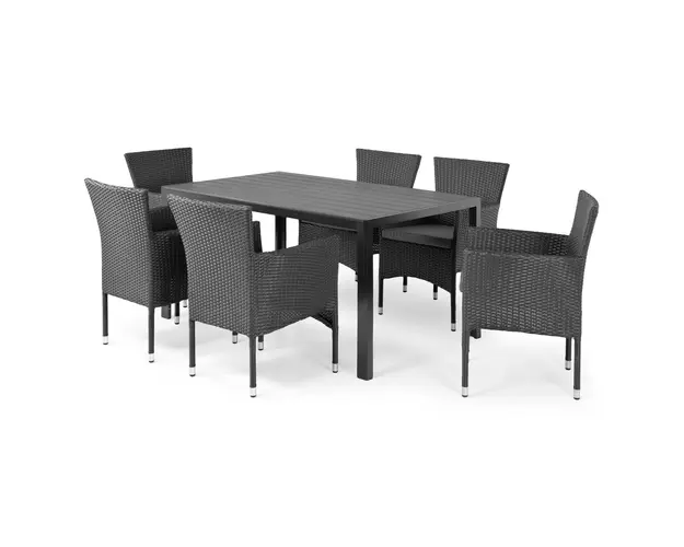 Set masa dreptunghiulara mica si 6 scaune Encore, aluminiu, negru/gri