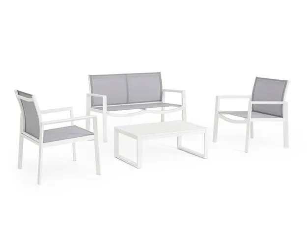 Set mobilier de gradina 4 piese Kallen, Bizzotto, aluminiu/textilena 2x1, alb