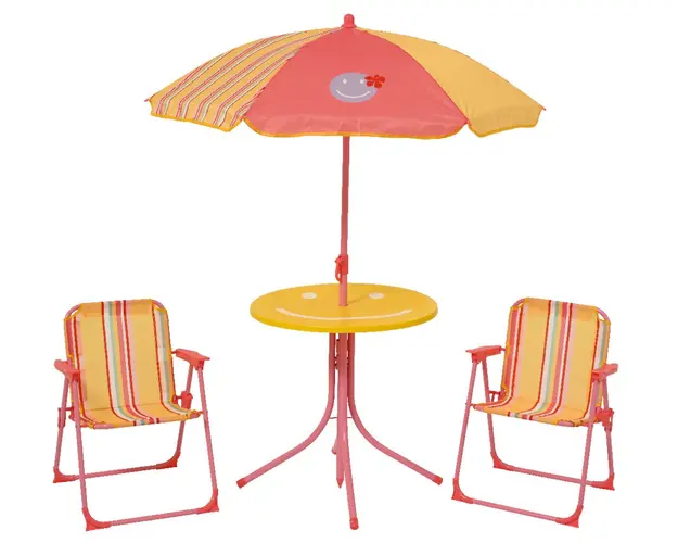 Set mobilier de gradina pentru copii Smiling Face, Decoris, 4 piese, fier/poliester, multicolor