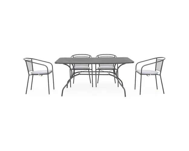 Set mobilier gradina/terasa, 4 scaune cu spatar mediu + masa, Berlin, otel, negru/gri