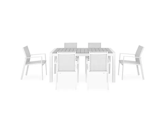 Set mobilier gradina/terasa Encore/Baria, 7 piese, 160/210x95x74 cm/56.5x62x86 cm, aluminiu, alb/gri