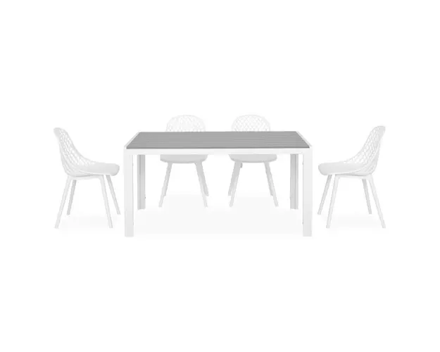 Set mobilier gradina/terasa Encore/Cosmos, 5 piese, 150x90x74 cm/46.5x54x84 cm, aluminiu/polipropilena, alb/gri
