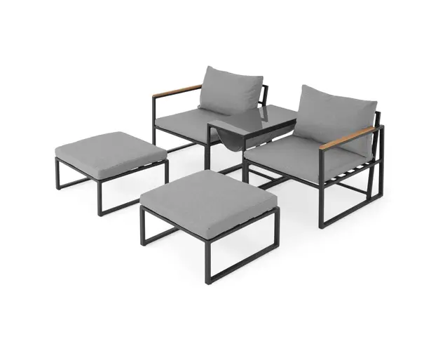 Set mobilier gradina/terasa Kayra, 5 piese, otel/poliester, negru/gri