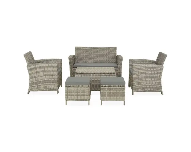 Set mobilier gradina/terasa Megara, 6 piese, otel/fibre sintetice, gri