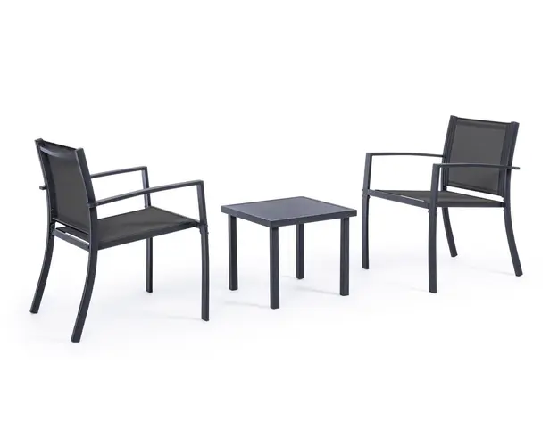 Set mobilier pentru gradina/terasa 3 piese Auri, Bizzotto, otel/textilena 2x1, gri carbune