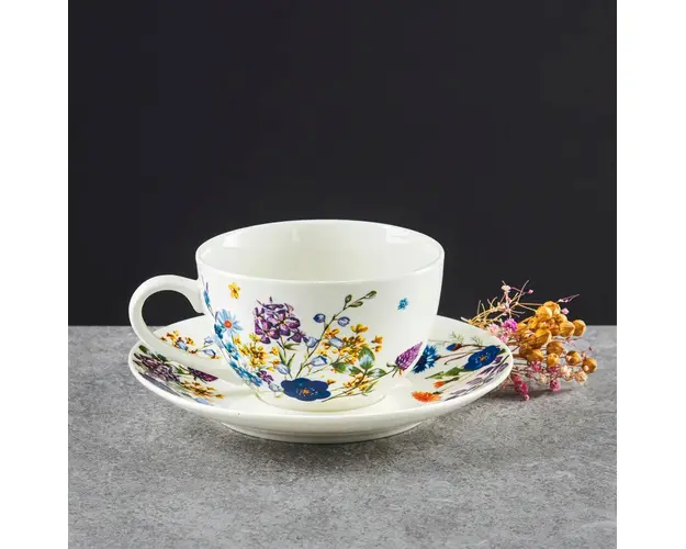 Set pentru ceai sau cafea 12 piese Fiori, Ambition, 200 ml, portelan, multicolor