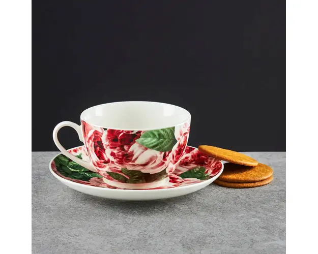 Set pentru ceai sau cafea 12 piese Peony, Ambition, 6 persoane, 220 ml, portelan, multicolor