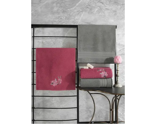 Set prosoape (4 bucati), Cotton Box, HAMAM SETI COLORFUL, Bumbac, Gri/Roz