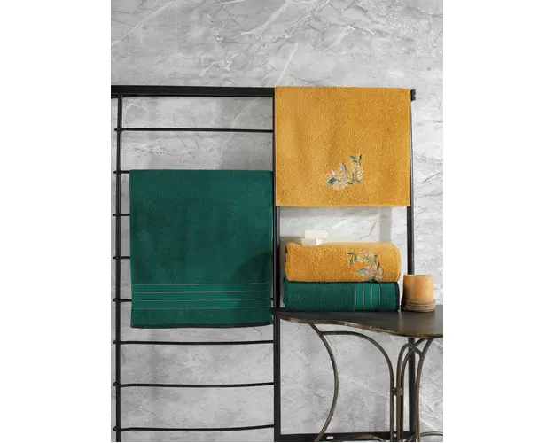 Set prosoape (4 bucati), Cotton Box, HAMAM SETI COLORFUL, Bumbac, Verde galben