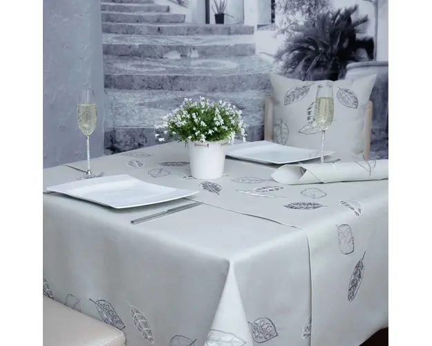 Set textile de masa 8 piese Leaf, Ambition, poliester, gri