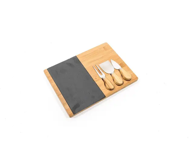 Set tocator si 3 ustensile, Mercury, 30x22x1.5 cm, bambus/ardezie