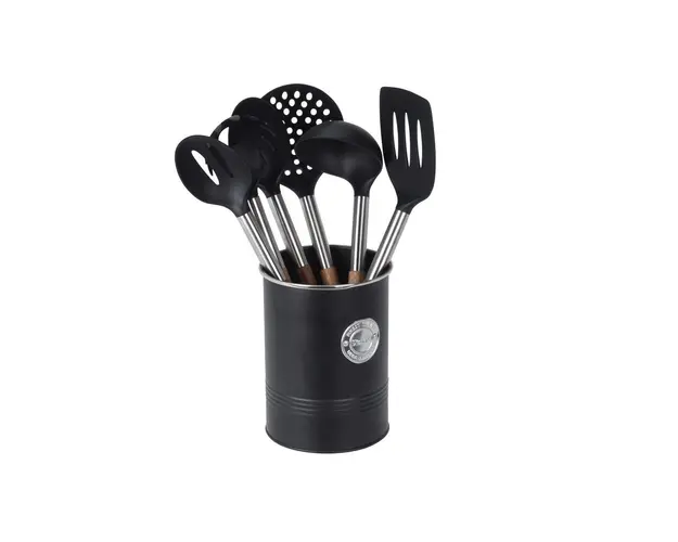 Set ustensile de bucatarie, 7 piese, metal, negru