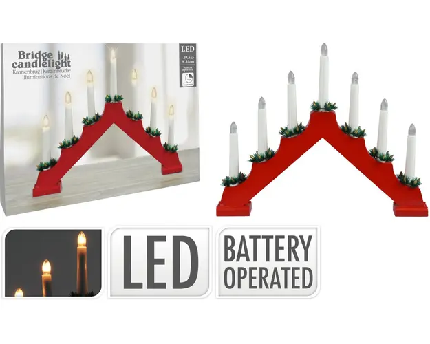 Sfesnic cu lumanari LED, 39.5x5x31 cm, lemn, rosu