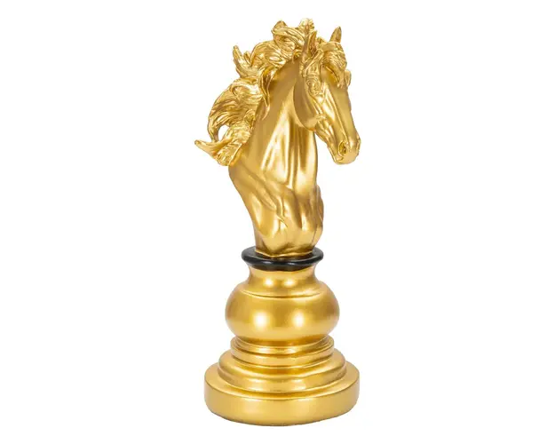 Statueta decorativa / Piesa de sah Cal, Gold Horse, Mauro Ferretti, 14 x 11 x 27 cm, polirasina, auriu/negru