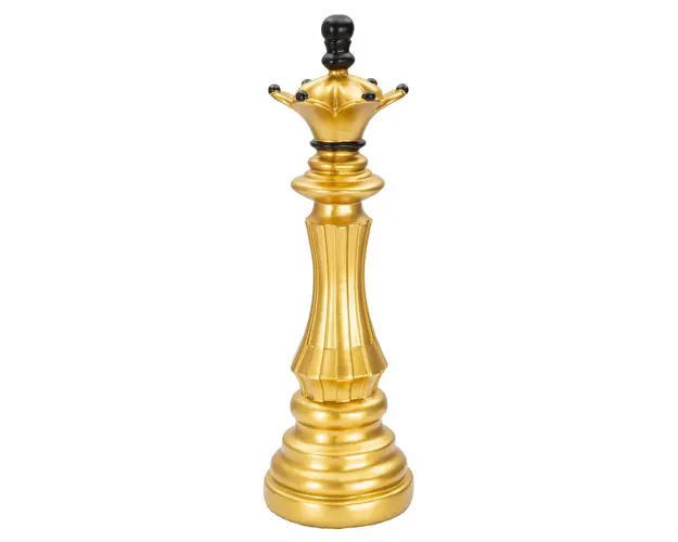 Statueta decorativa / Piesa de sah Regina, Gold Queen, Mauro Ferretti, Ø12 x 37 cm, polirasina, auriu/negru