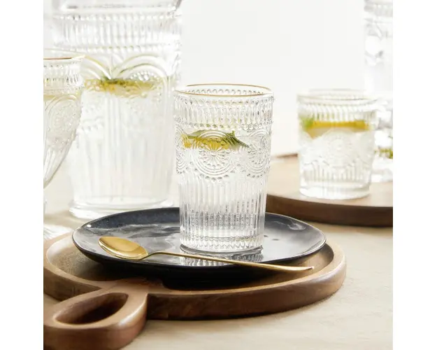 Pahar Barrel, Homla, 350 ml, sticla, transparent/auriu