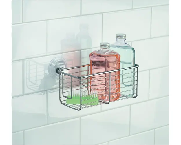 Suport accesorii baie Classico, iDesign, 23x14x12.5 cm, ventuze power lock, otel rezistent la rugina
