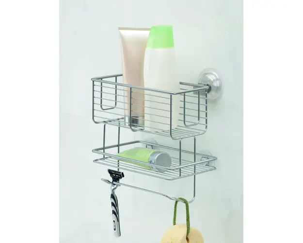 Suport accesorii pentru baie Classico, iDesign, 23x14x25 cm, cu ventuze, otel