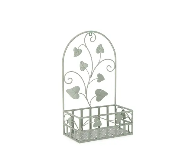 Suport de perete pentru ghiveci Harriet Rectangle, Bizzotto, 32 x 17 x 51 cm, otel, verde sage