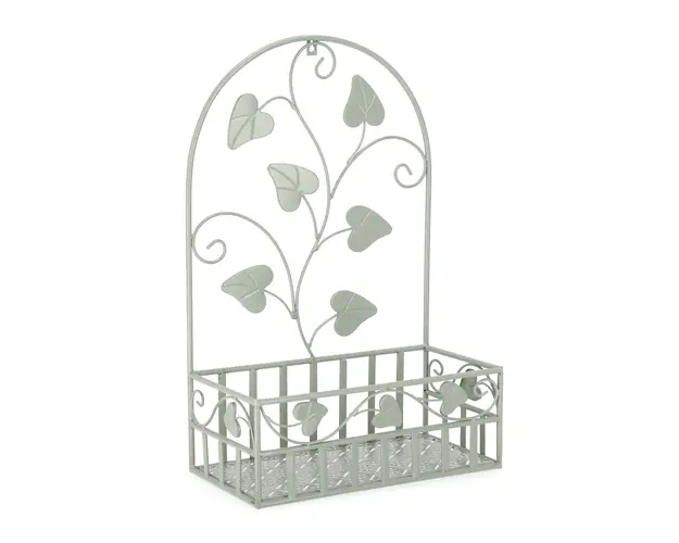 Suport de perete pentru ghiveci Harriet Rectangle, Bizzotto, 40 x 21 x 61 cm, otel, verde sage